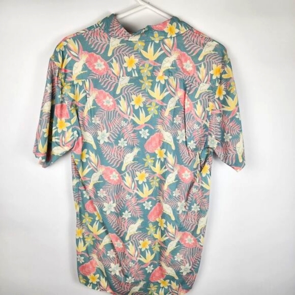 TIPSY ELVES MENS LARGE FLORAL PASTEL SHORT SLEEVE BUTTON DOWN HAWAIIAN BIRD - Picture 5 of 7